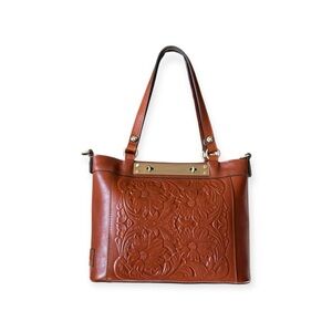 Patricia Nash Floral Embossed Tan Leather Shoulder Bag